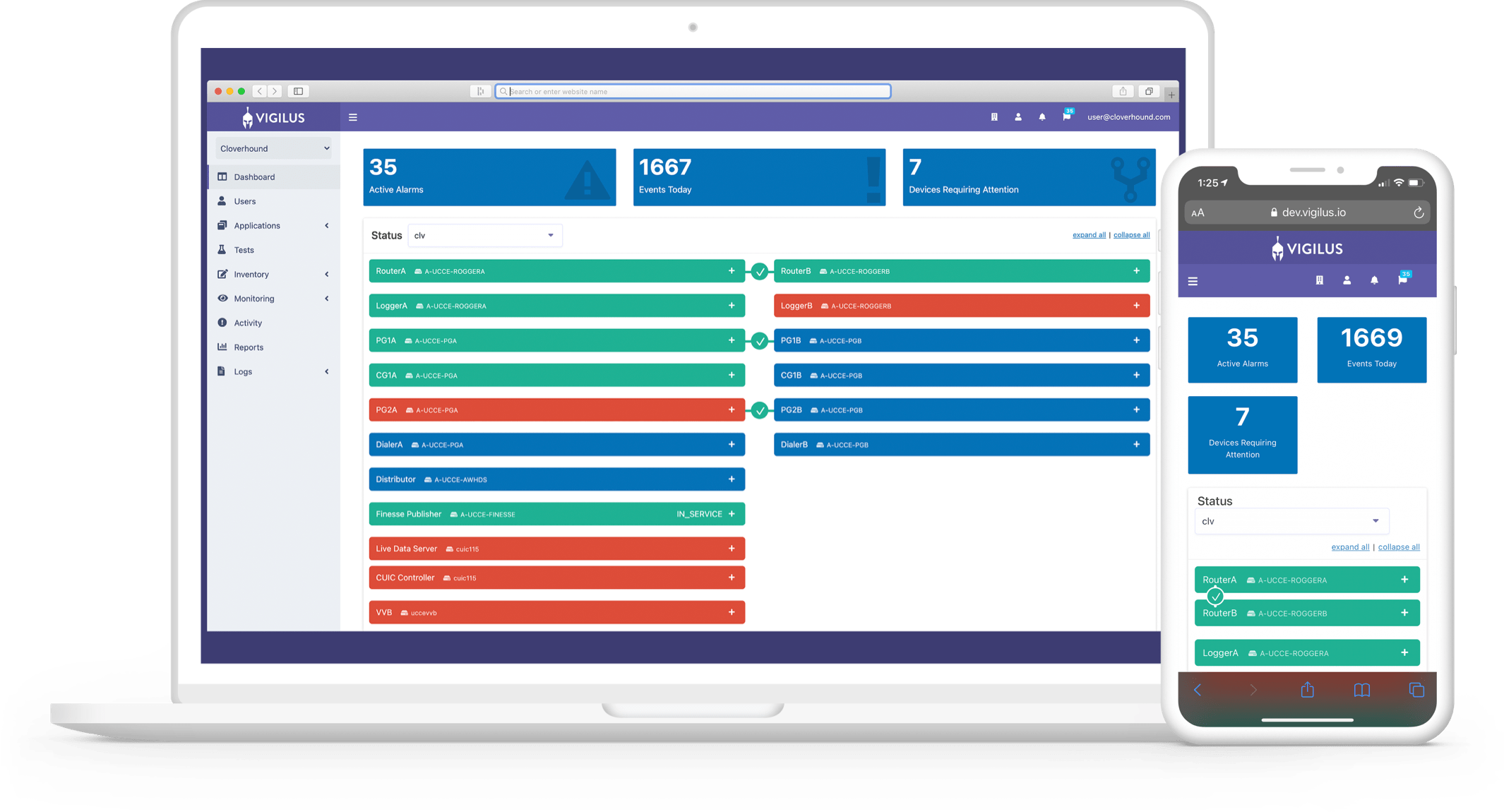 Vigilus desktop and mobile interface